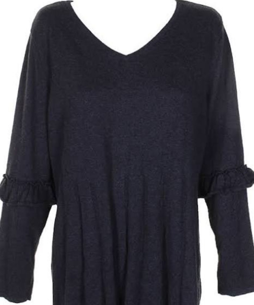 Style & Co Ruffled-Sleeve Black Heather 1X